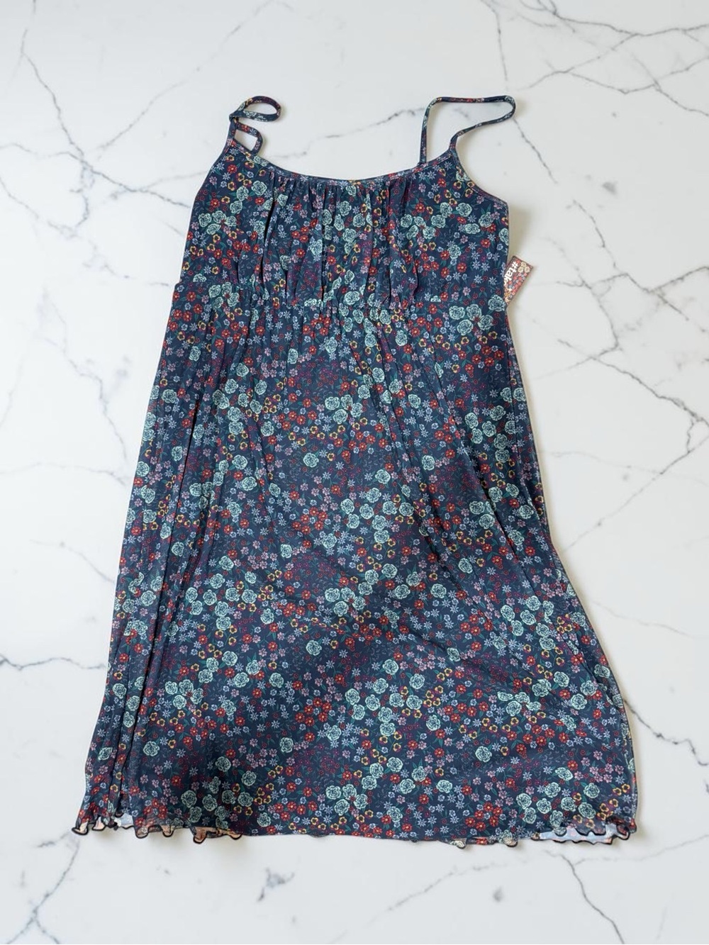 Target Navy Floral Mini Dress with Teal and Red Flowers